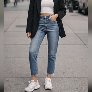 Fidelity Denim Twiggy Ultra High Rise Tapered Crop Jeans Organic Raw Hem Trendy